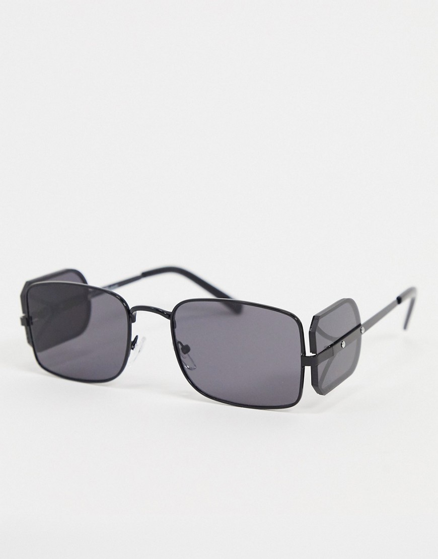 Jeepers Peepers - Smalle vierkante zonnebril in zwart met glazen met zijkapjes