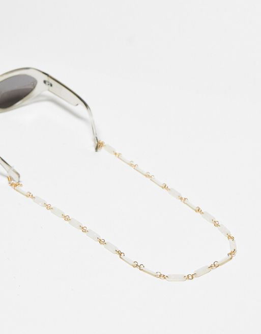 Jeepers Peepers - Solbrillekæde med hvidt marmorlook og guldfarvede led