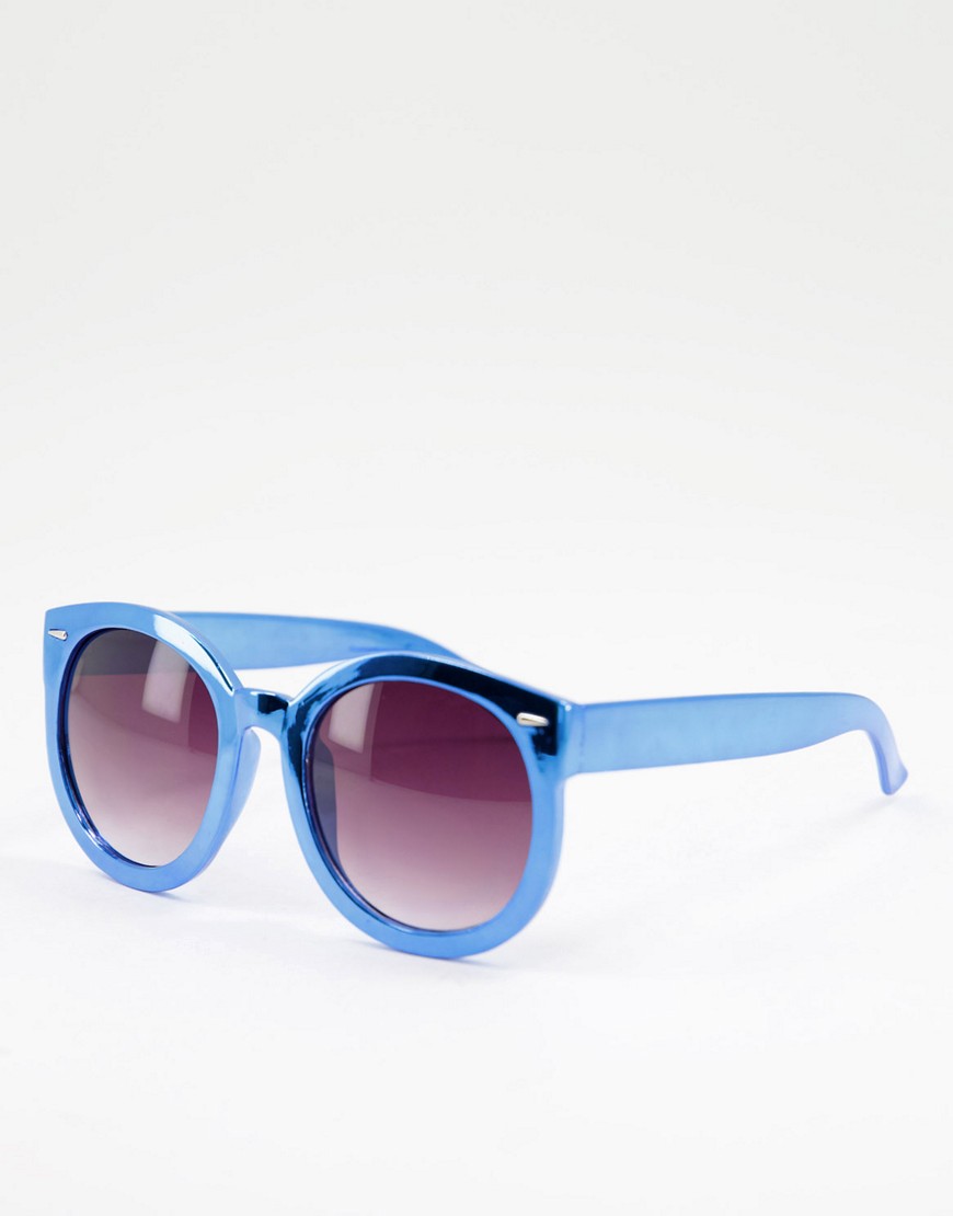 Jeepers Peepers – Sonnenbrille mit runden Gläsern und breitem Rahmen-Blau