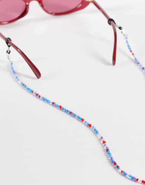 Jeepers Peepers – Sonnenbrillenkette aus Kunstperlen in Blau und Rot - view 1