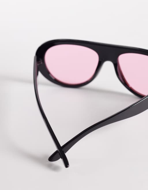 Jeepers Peepers - Sorte runde solbriller med flad top og lyserøde glas, 2 af 3