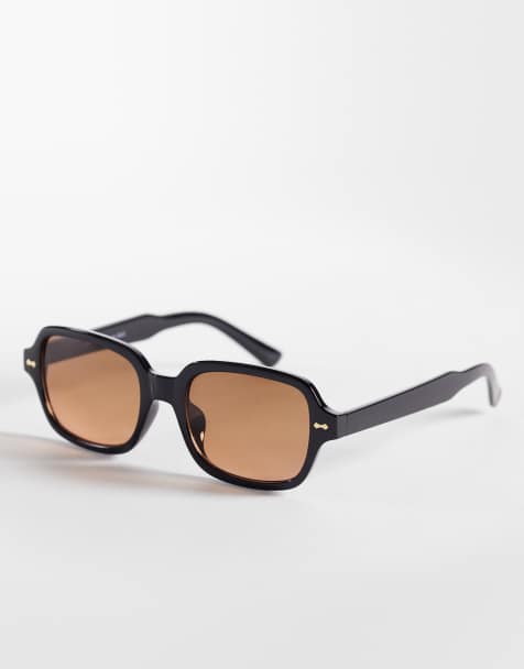 Jeepers Peepers square sunglasses in black with light brown lenses - view 1