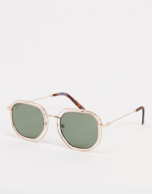 Jeepers Peepers square sunglasses in gold with cut out lens