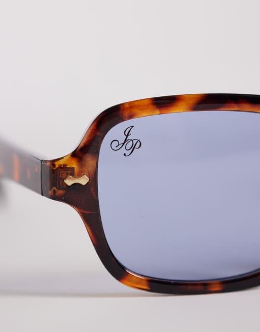 Jeepers Peepers square sunglasses in tortoiseshell with blue lens, 2 of 3