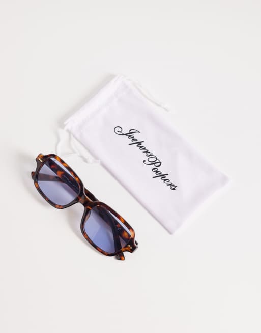 Jeepers Peepers square sunglasses in tortoiseshell with blue lens, 3 of 3