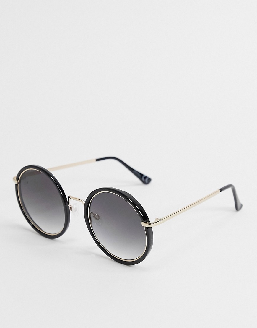 Jeepers Peepers – Svarta och guldfärgade solglasögon i rund modell