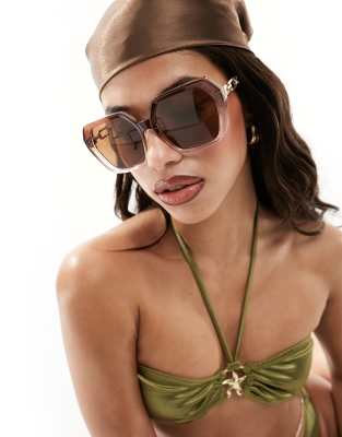 Jeepers Peepers Two Tone Oversized Sunglasses In Brown