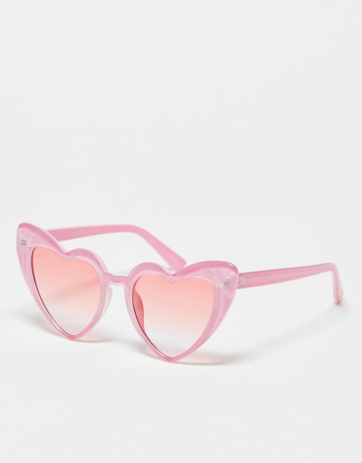 Jeepers Peepers – Übergroße Festival-Sonnenbrille in Rosa mit herzförmigen Gläsern