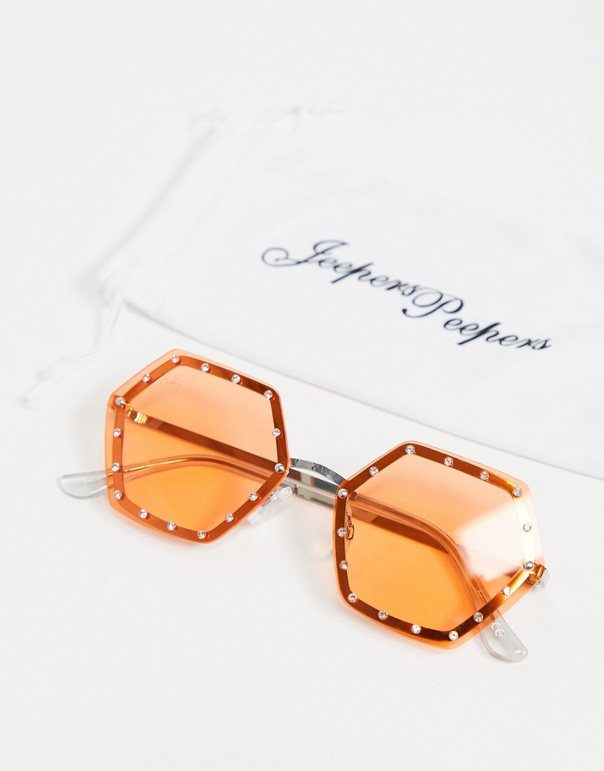 Jeepers Peepers womens hexagonal sunglasses in orange-Brown