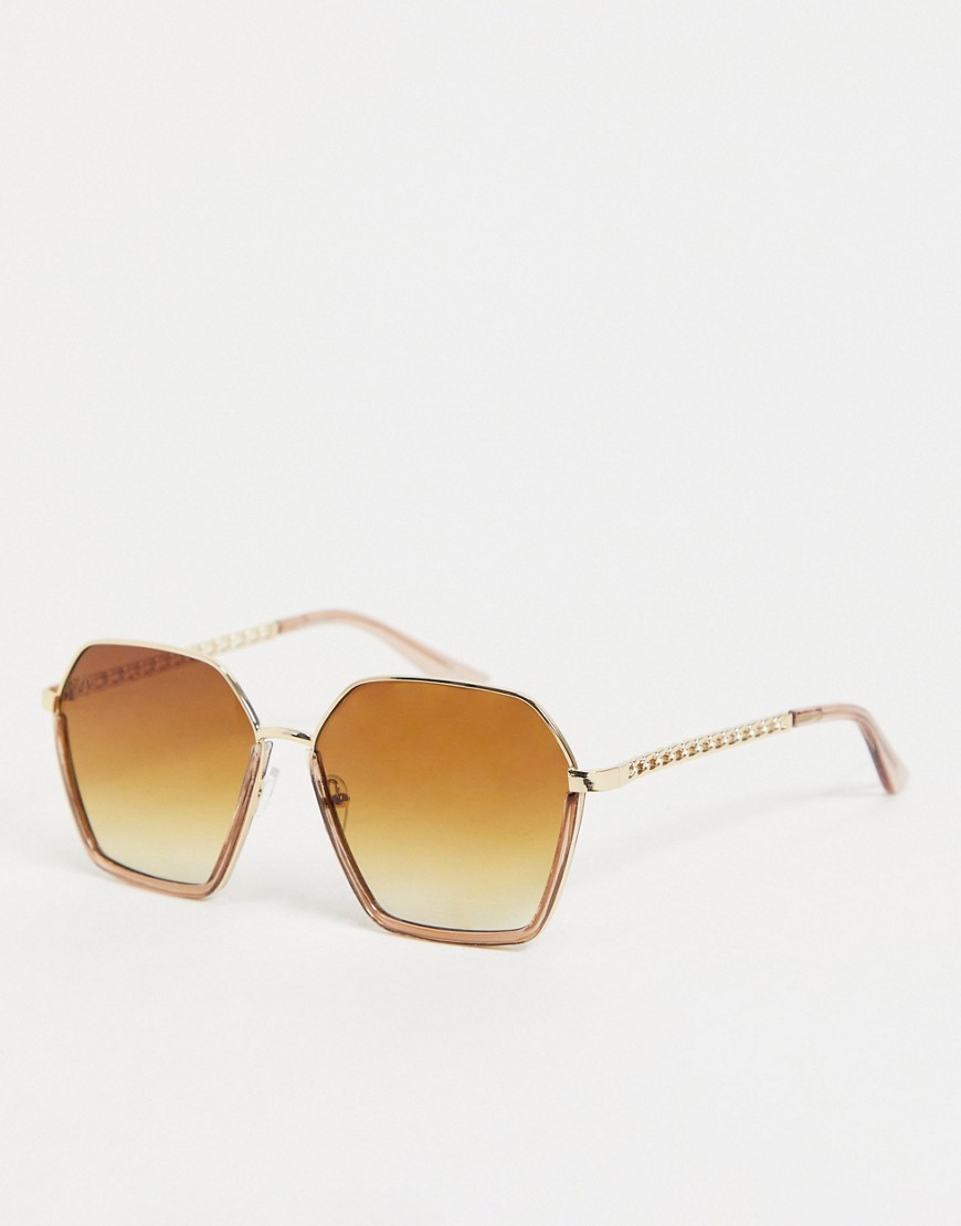 Jeepers Peepers women's oversize hexagonal sunglasses in pink with tan lens-Gold
