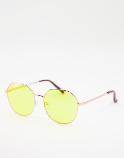 Jeepers Peepers womens round sunglasses with yellow lens in gold