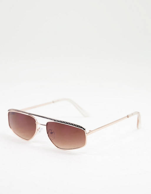 Jeepers Peepers womens square sunglasses in silver with brown lens