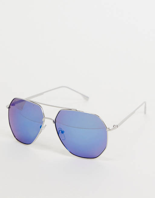 Jeepers Peepers womens square sunglasses with blue lens in silver