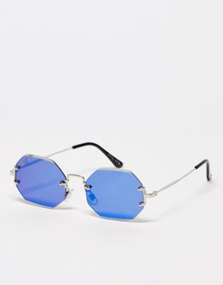 Jeepers Peepers x ASOS exclusive metal hex festival sunglasses in blue reflective lens