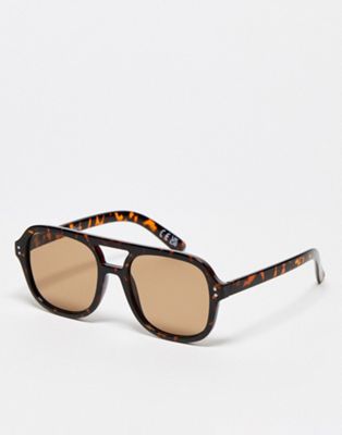 Jeepers Peepers x ASOS exclusive oversized aviator sunglasses in brown tortoiseshell - ASOS Price Checker