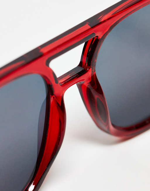 Jeepers Peepers x ASOS Exclusive - Oversized aviator zonnebril in rood, 4 van 4