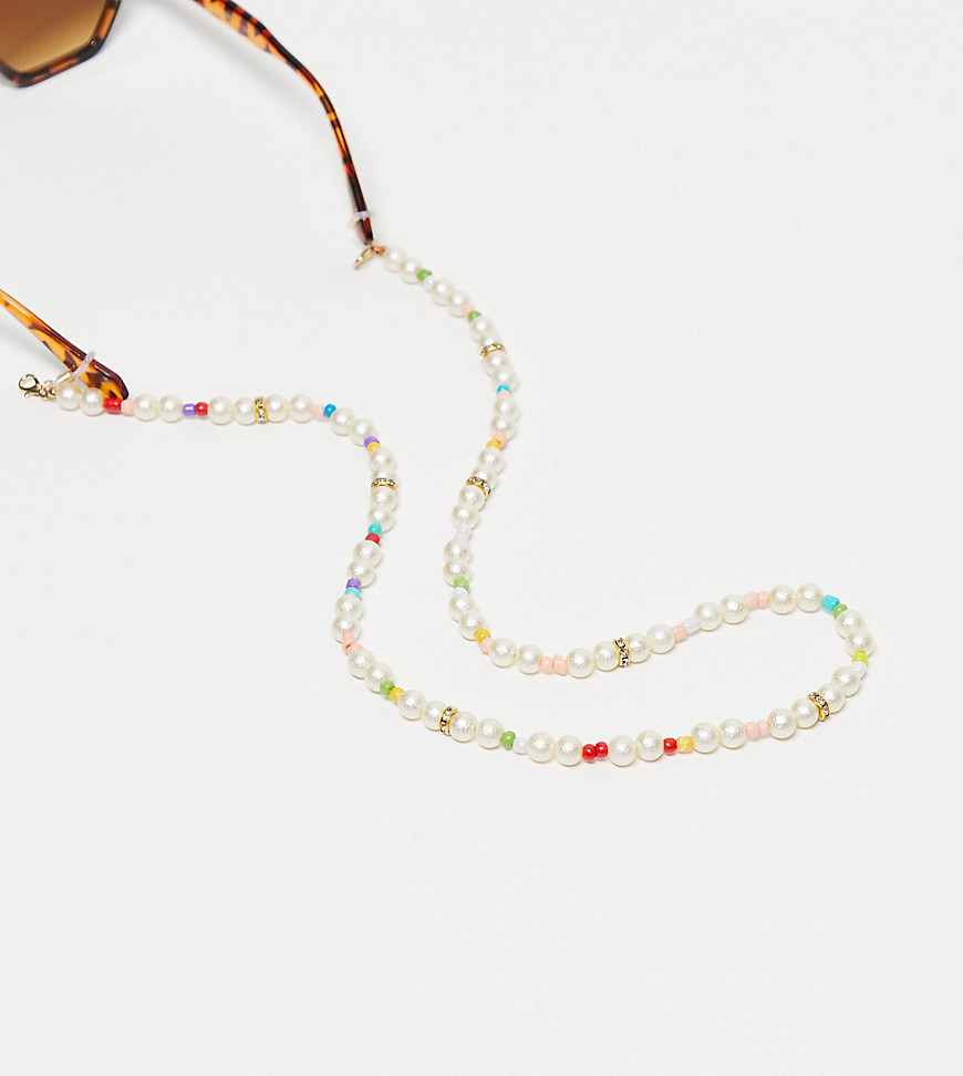 x ASOS exclusive pearl and bead sunglasses chain in multi