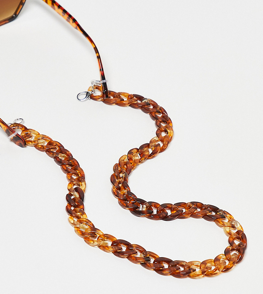 x ASOS exclusive thick sunglasses chain in brown tortoiseshell