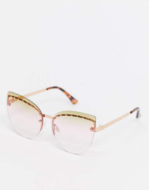 Jeepers Peepers x ASOS – Rahmenlose, goldene Cat-Eye-Sonnenbrille mit verzierten Gläsern