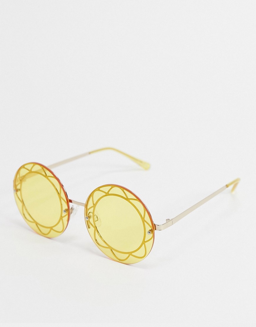 Jeepers Peepers x ASOS - Ronde zonnebril in geel met bloemdetail