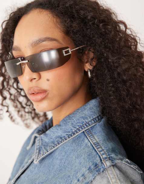 Jeepers Peepers – Y2K – Randlose quadratische Sonnenbrille aus Metall mit verzierten Details in Silber - view 1