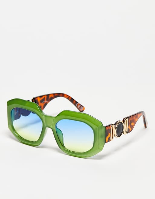 Jeepers Peepers - Zeshoekige zonnebril met detail aan de zijkant in groen