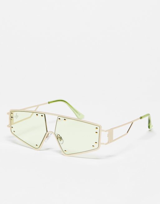 Jeepers Peepers – Zielone festiwalowe okulary przeciwsłoneczne typu visor z wycięciami