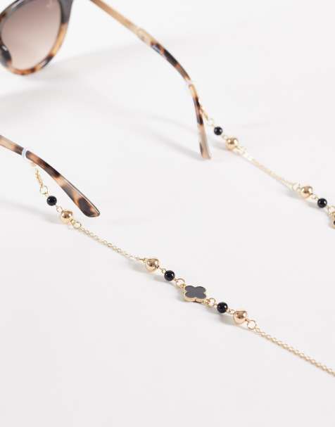 Jeepers Peepers - Zonnebrilketting met klaverhangertjes in goud en zwart - view 1