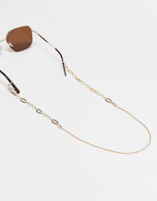 Jeepers Peepers - Zonnebrilketting met parels in goud