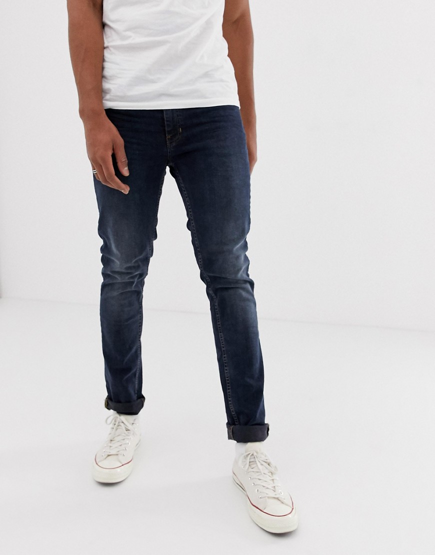 Jefferson - Super smalle stretch jeans in indigo met wassing-Marineblauw