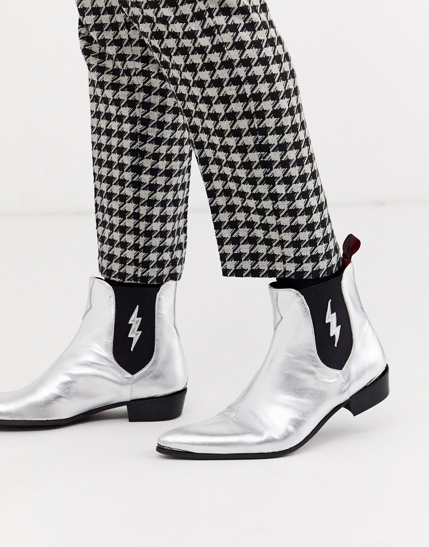 Jeffery West - Adamant - Chelsea boots met bliksemschicht van zilverkleurig leer