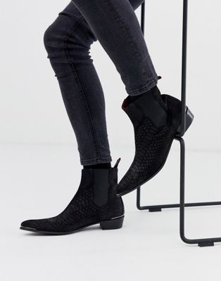 Jeffery West - Adamant - Suède Chelsea boots in zwart met krokodillenprint