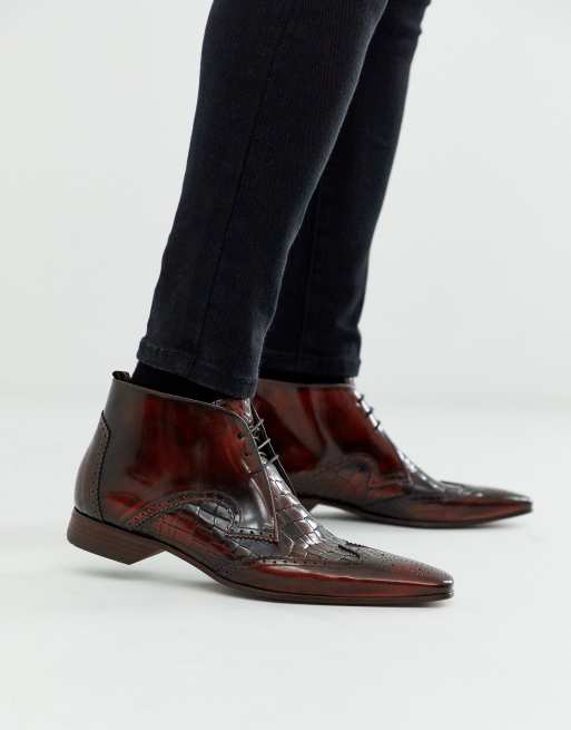 Jeffery West Escobar brown boot in brown croc leather ASOS