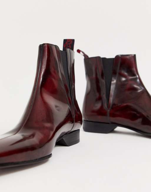 Jeffery West Escobar chelsea boot in red high shine leather ASOS