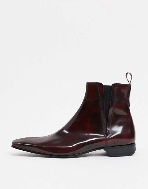 Jeffery West escobar chelsea boot in red high shine leather