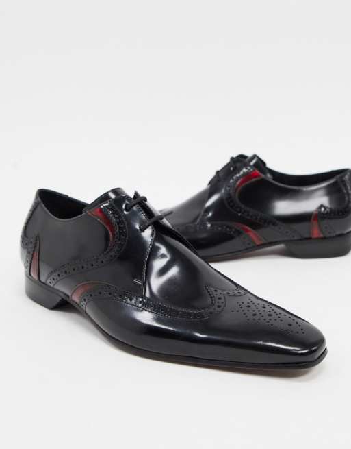 Jeffery West Black Polished Red Sole Brogue Dress Shoes