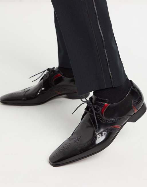 Jeffery West Black Polished Red Sole Brogue Dress Shoes