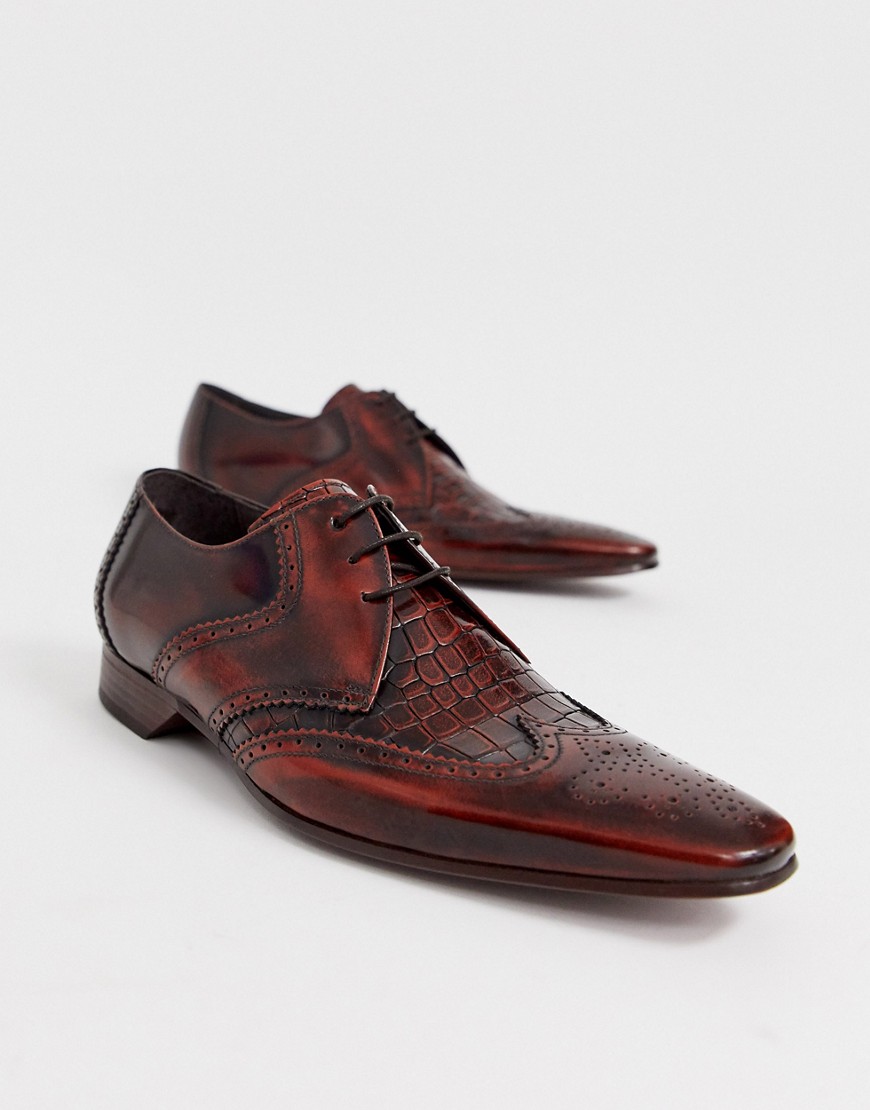 Jeffery West - escobar - schoenen van bruin leer met krokodilleneffect