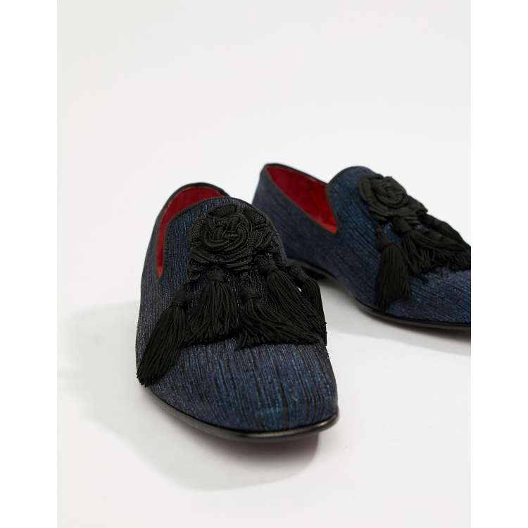 Jeffery West Jung tassel loafers in navy texture ASOS