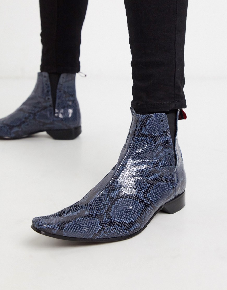 Jeffery West - Pino - Blå chelsea-støvler med slangeprint
