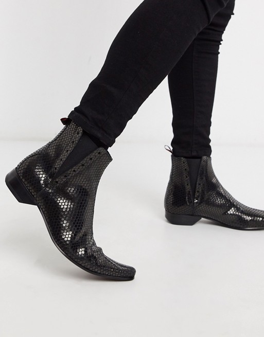 Jeffery West pino chelsea boots in black snake