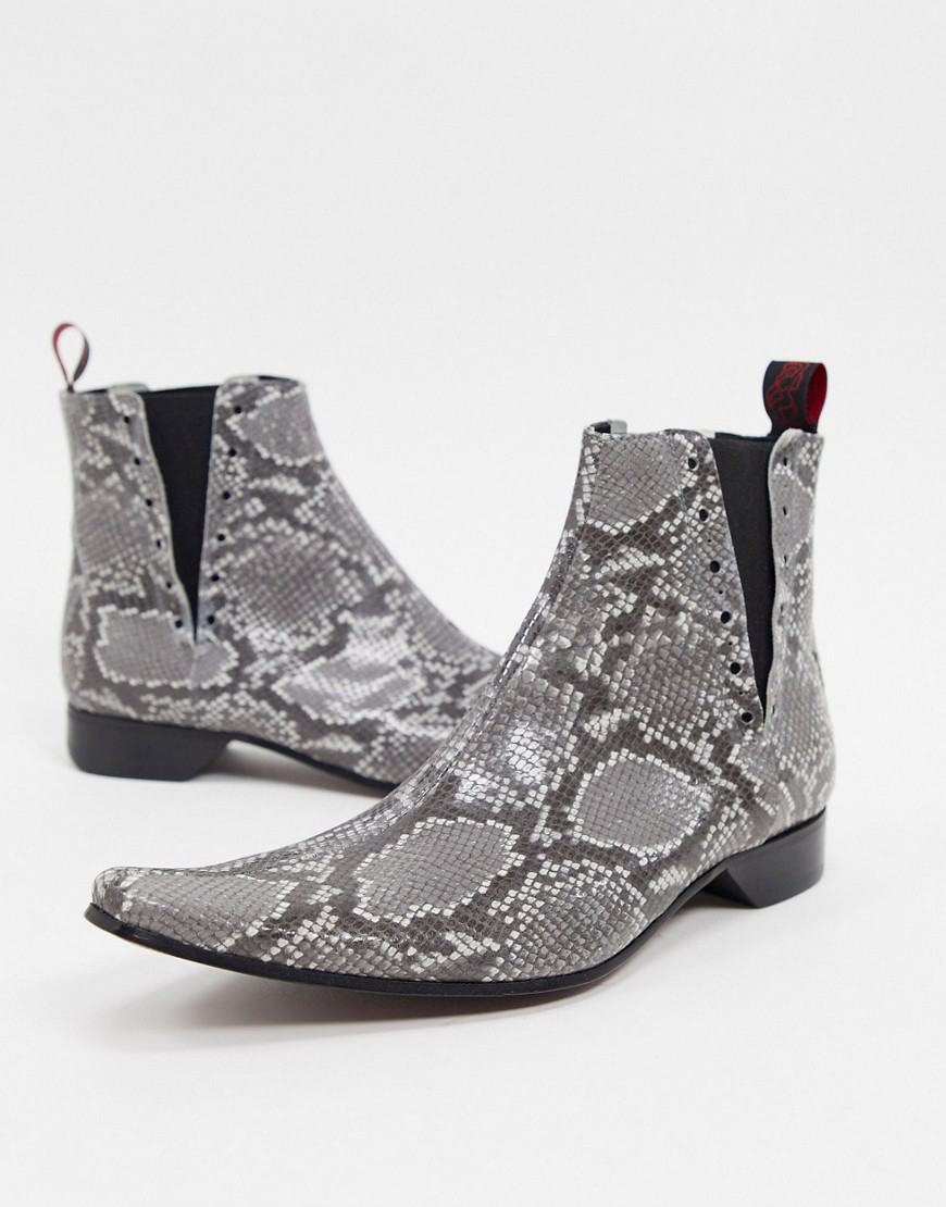 Jeffery West - Pino - Chelsea boots in grijs met slangenprint