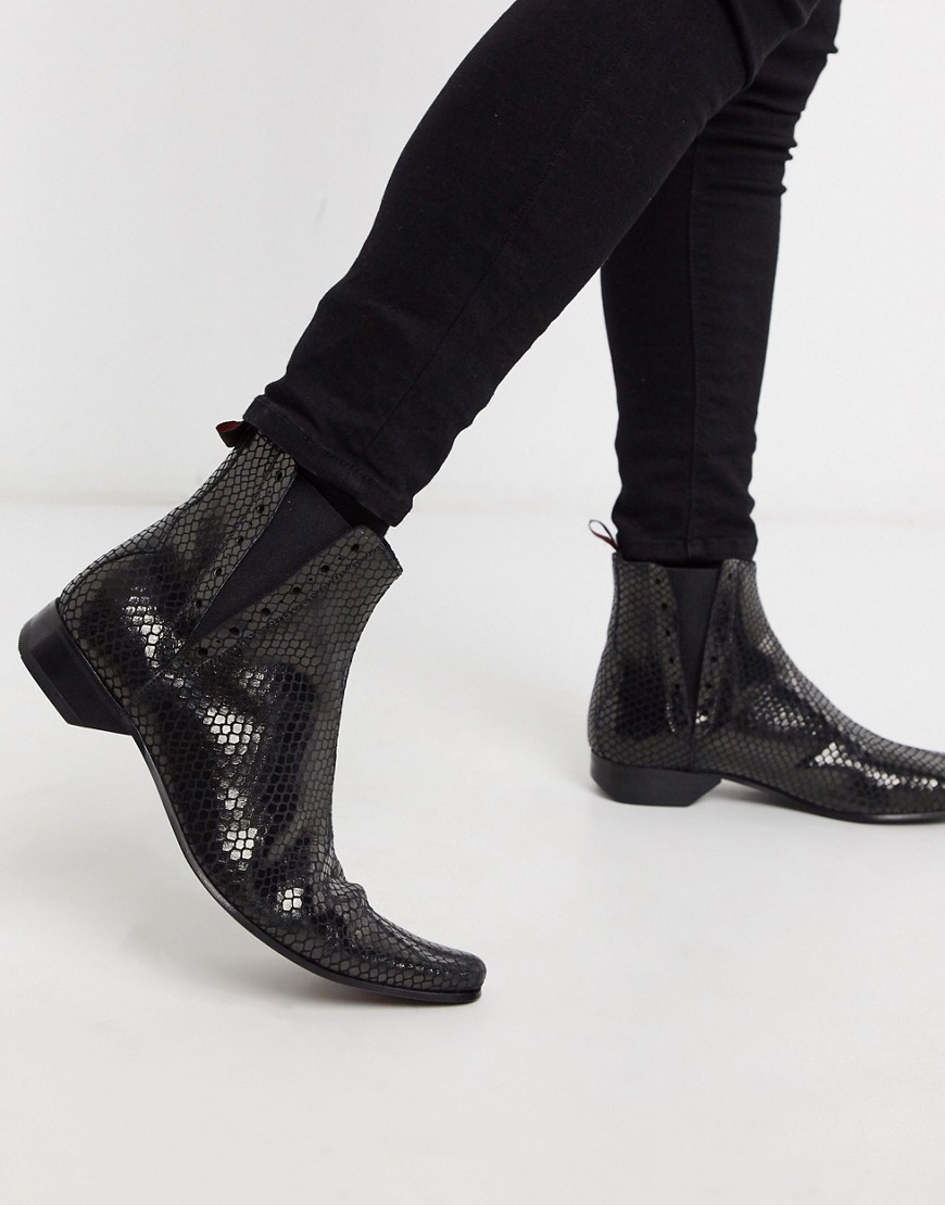 Jeffery West - Pino - Chelsea boots in zwart met slangenprint