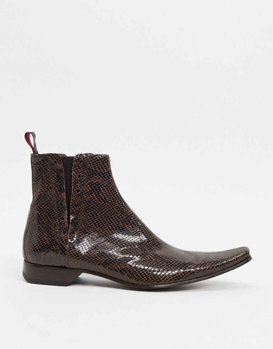 Jeffery West - Pino - Chelsea-støvler i brunt slangeskind