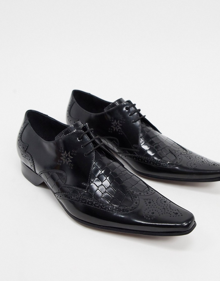 Jeffery West pino lace up shoes in black croc