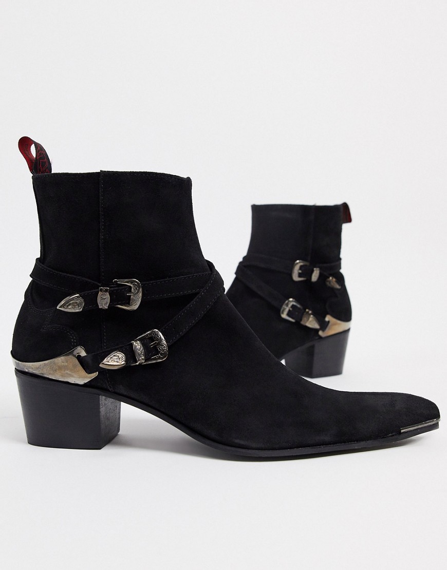 Jeffery West sylvian buckle cuban chelsea boots in black suede