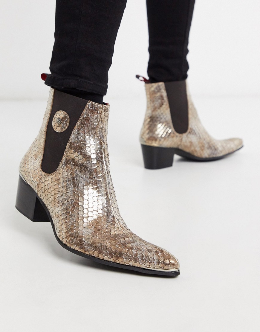 Jeffery West - Sylvian - Chelsea boots in goud met slangenprint