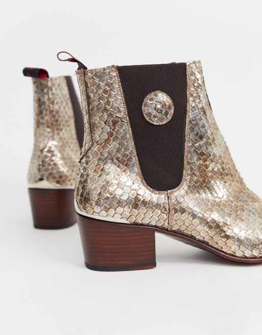 Jeffery West Sylvian cuban boots in gold snake ASOS