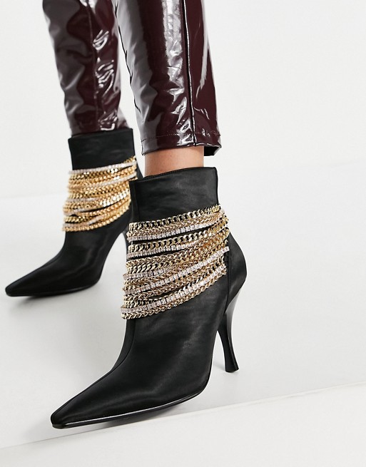 Jeffrey Campbell Chainge heeled ankle boots with chain details in black