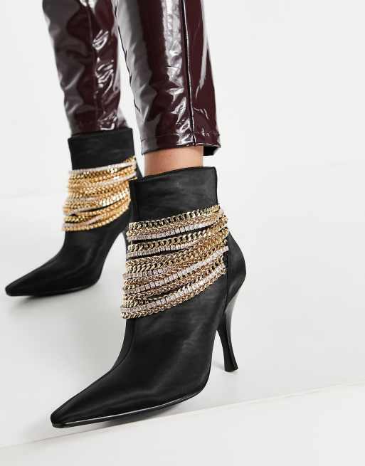 sollys Terminologi radium Jeffrey Campbell Chainge heeled ankle boots with chain details in black |  ASOS